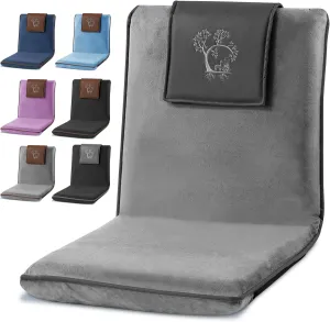 Adjustable Japanese Floor Chair with Back Support for Adults | Premium Meditation Chair for Seating, Yoga & Gaming -Folding Backjack Floor Chair with 6 Recline Positions, Thick Padding & Vegan Leather