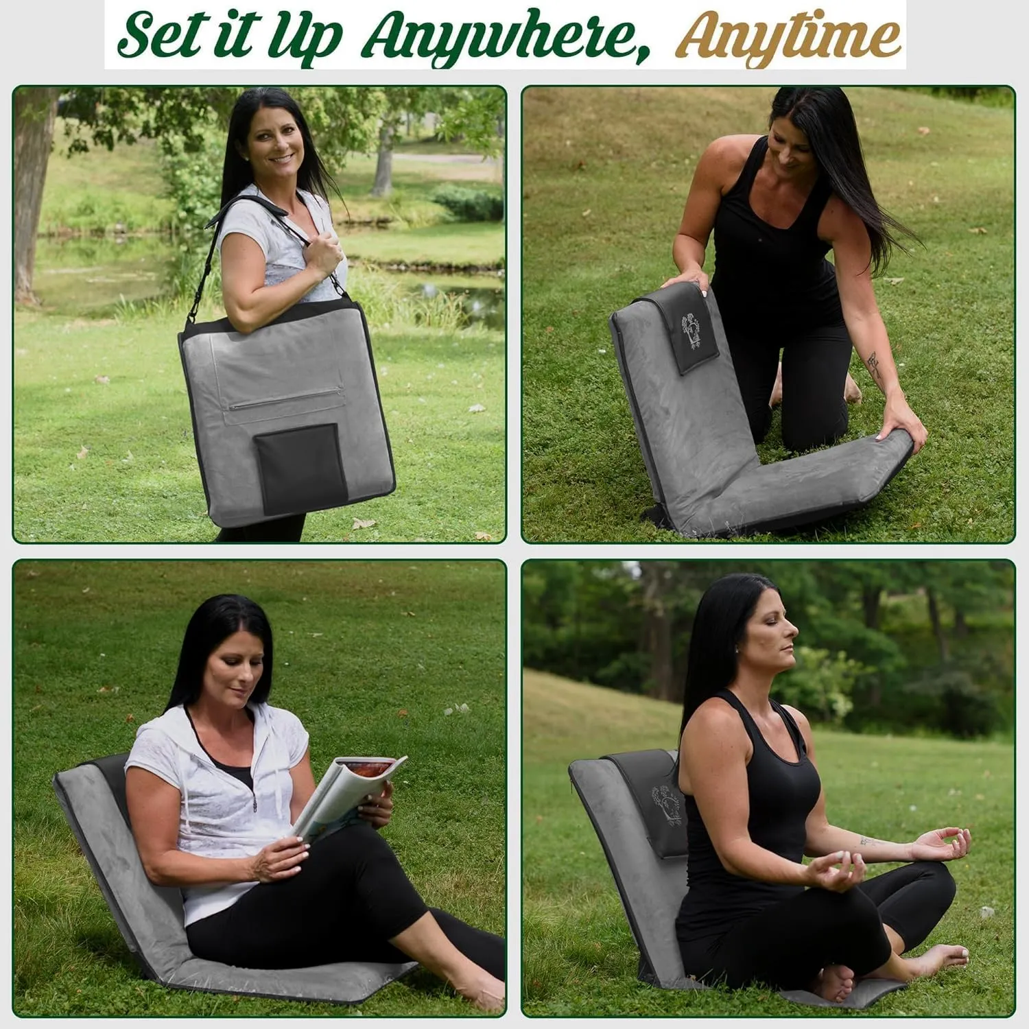 Adjustable Japanese Floor Chair with Back Support for Adults | Premium Meditation Chair for Seating, Yoga & Gaming -Folding Backjack Floor Chair with 6 Recline Positions, Thick Padding & Vegan Leather
