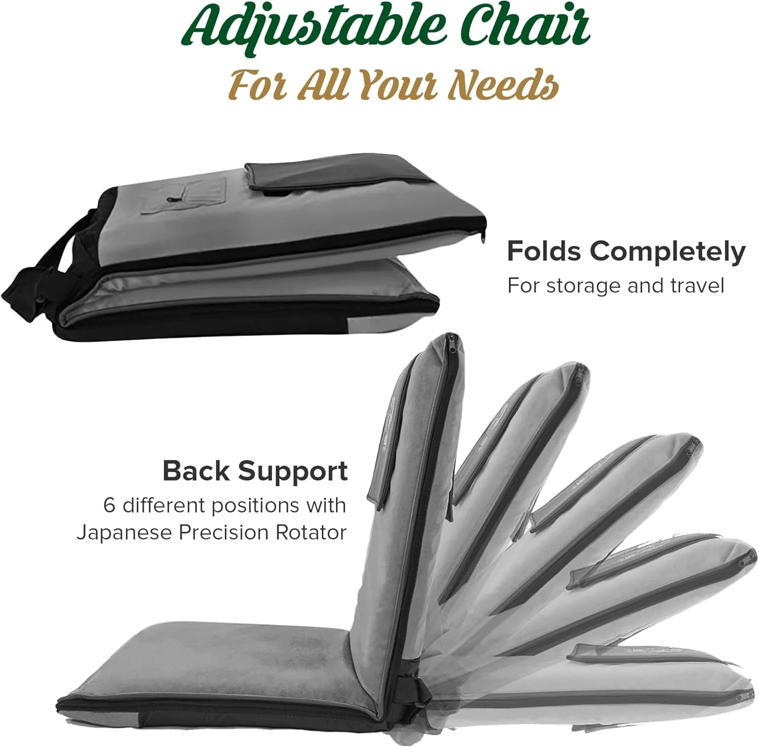 Adjustable Japanese Floor Chair with Back Support for Adults | Premium Meditation Chair for Seating, Yoga & Gaming -Folding Backjack Floor Chair with 6 Recline Positions, Thick Padding & Vegan Leather