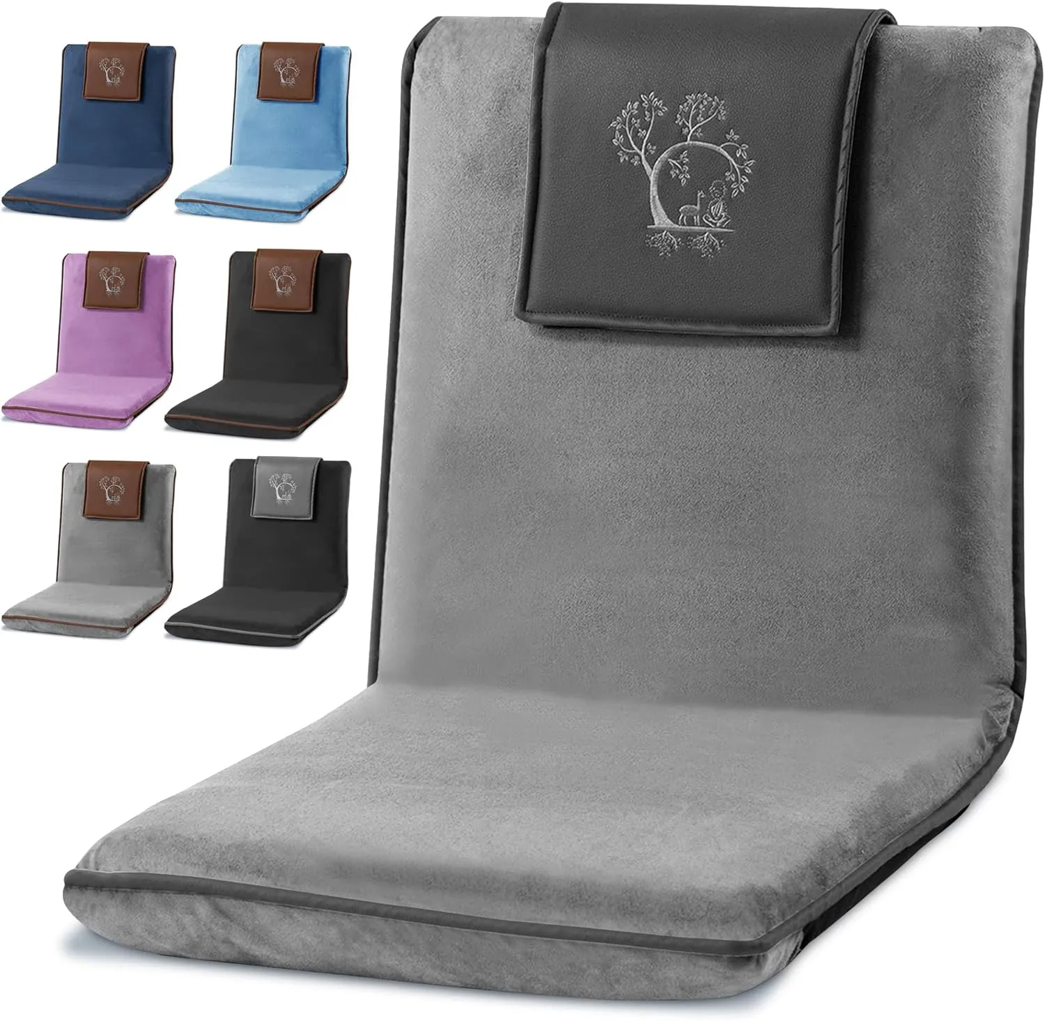 Adjustable Japanese Floor Chair with Back Support for Adults | Premium Meditation Chair for Seating, Yoga & Gaming -Folding Backjack Floor Chair with 6 Recline Positions, Thick Padding & Vegan Leather