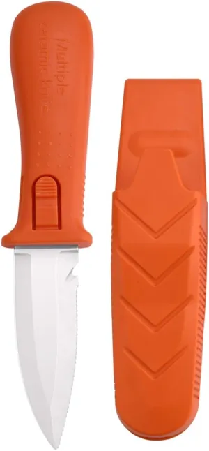 Advanced Ceramic Scuba Diving Knife, Not Rusty and Corrosion-Resistant Ceramic Knife Saltwater Rescue Knife, Fishing Knife With Sheath -Straight/Serrated Edge, Cutting Boat Rope (Orange)