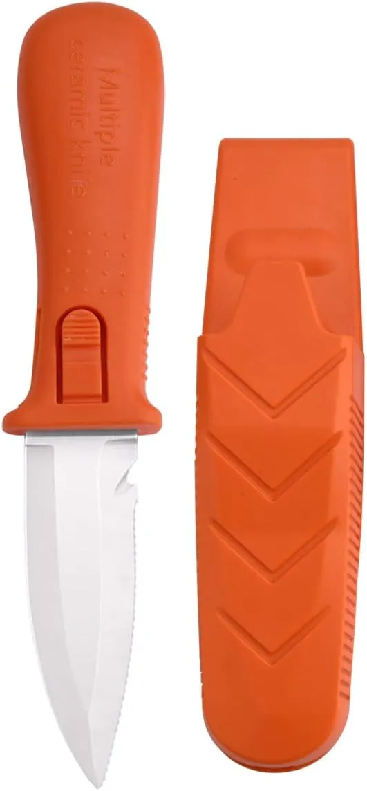 Advanced Ceramic Scuba Diving Knife, Not Rusty and Corrosion-Resistant Ceramic Knife Saltwater Rescue Knife, Fishing Knife With Sheath -Straight/Serrated Edge, Cutting Boat Rope (Orange)