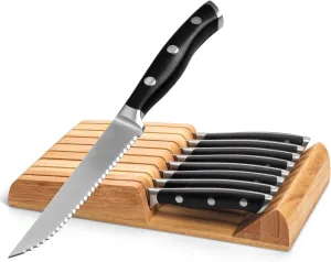 Alata 8-Piece Steak Knives Set with Block, Stainless Steel Steak Knife set with Serrated Edge, Razor-Sharp, Full-Tang Construction, Dishwasher Safe