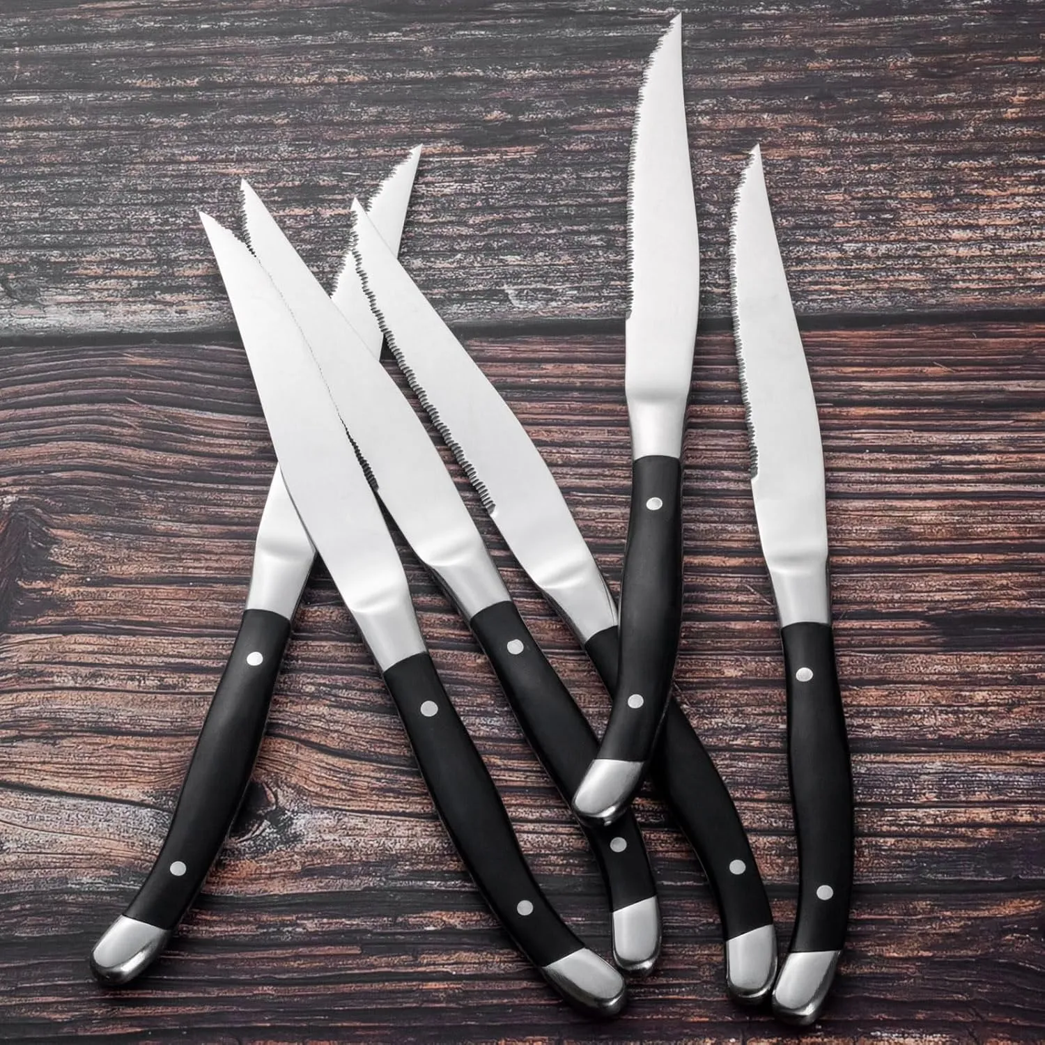 Alata Bakelite Black 8-Piece Steak Knives Set, Stainless Steel Steak Knife set with Serrated Edge, Razor-Sharp, Full-Tang Construction, Dishwasher Safe