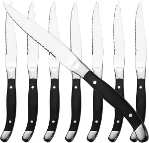 Alata Bakelite Black 8-Piece Steak Knives Set, Stainless Steel Steak Knife set with Serrated Edge, Razor-Sharp, Full-Tang Construction, Dishwasher Safe