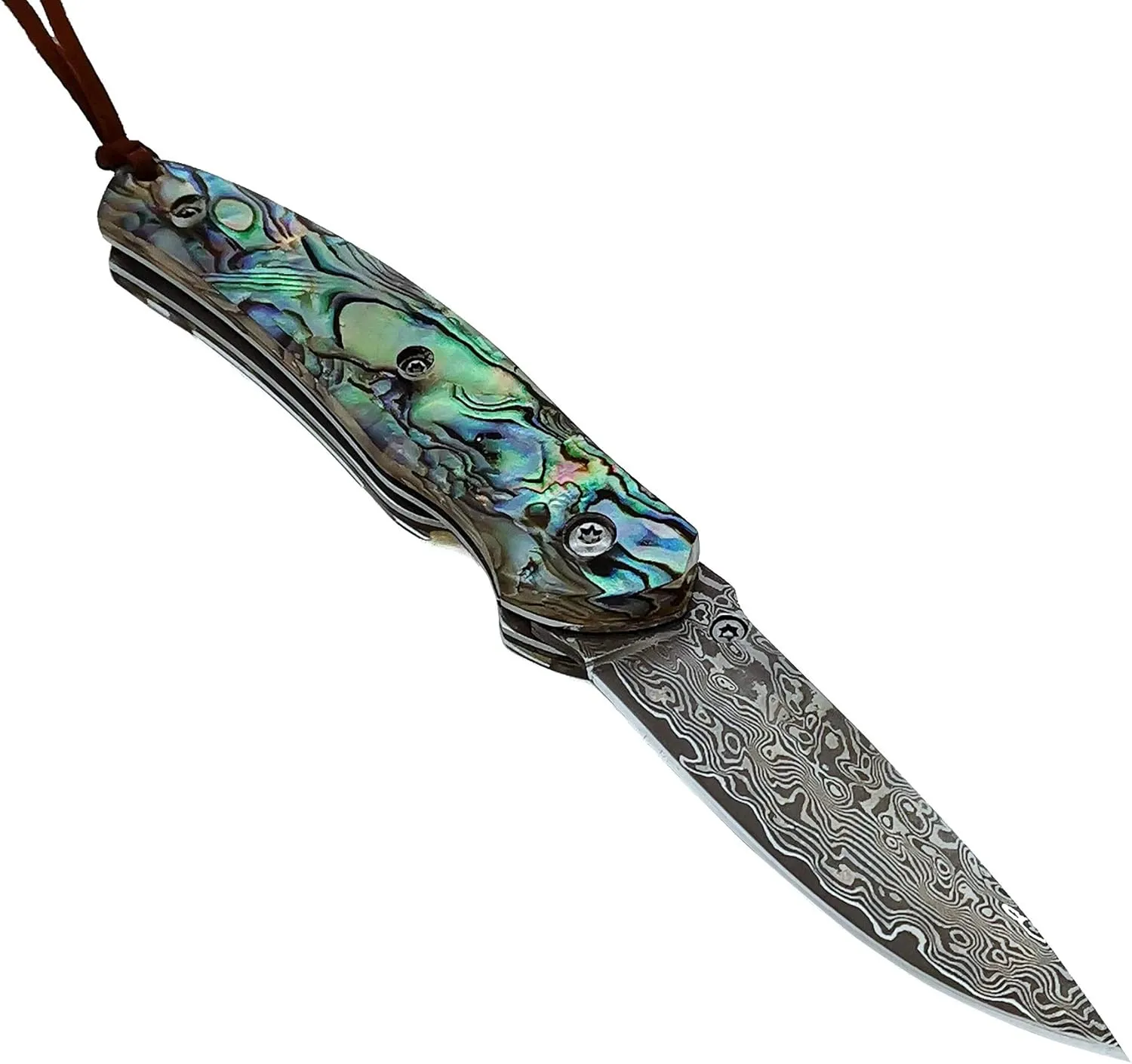ALBATROSS Folding Pocket Knife - 6.5" Damascus Steel Blade with Abalone Seashell Handle, Handcrafted 71-Layer Modern Knife with Liner Lock System, Luxury Gift Box - HGDK015B