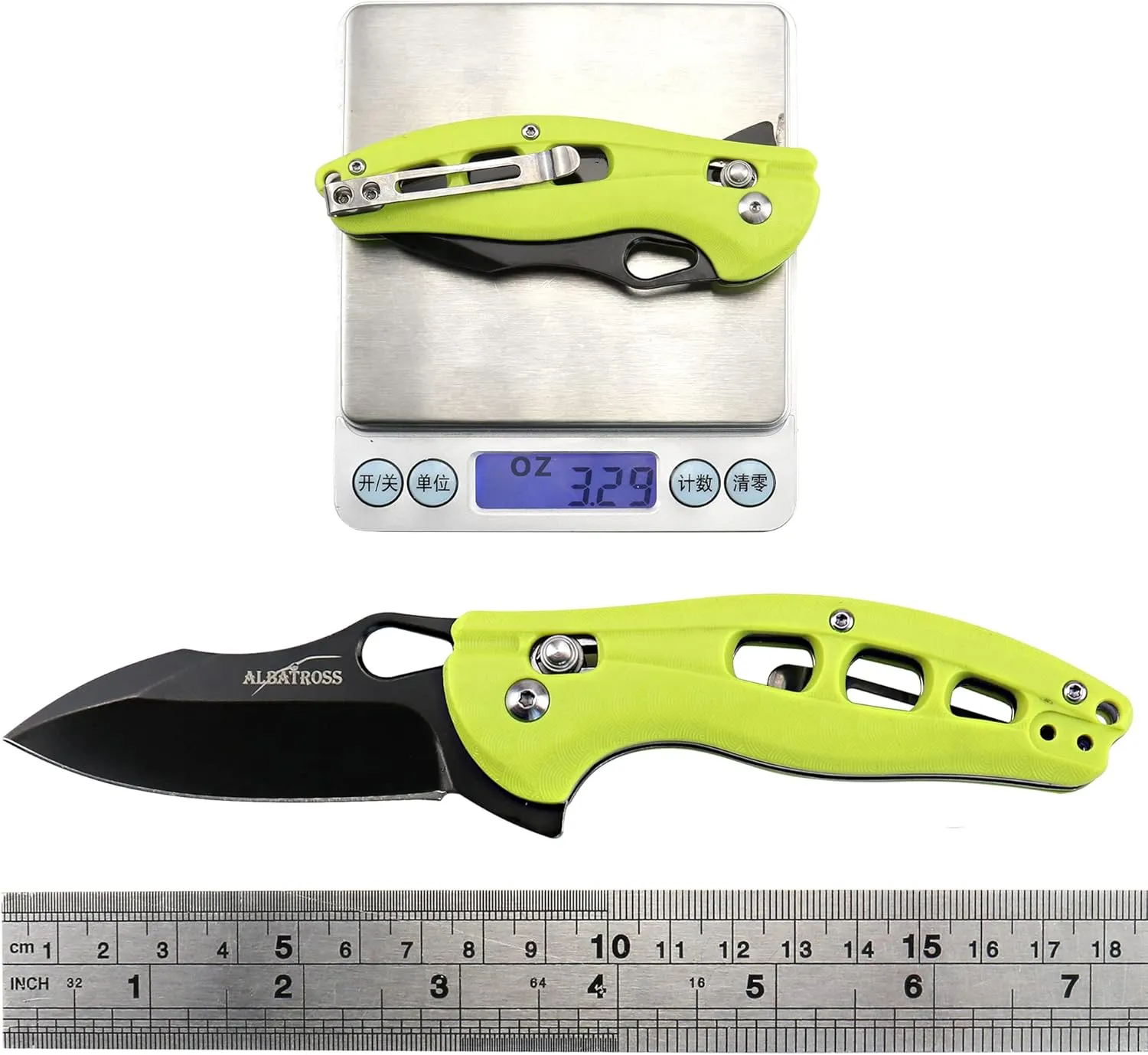 ALBATROSS Premium Folding Pocket Hunting Knife, 3" Black Steel Blade, Axis Lock Mechanism, Green FRN Handle 4.25", EDC with Flipper Opening & Deep Carry Clip, Outdoor Survival Gear - FK036BC-GN