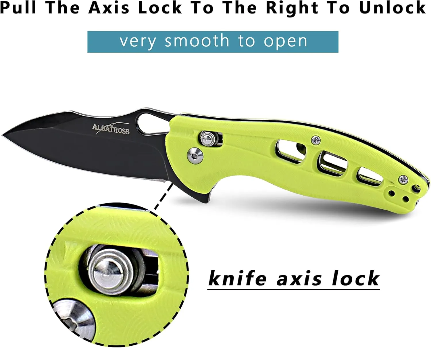 ALBATROSS Premium Folding Pocket Hunting Knife, 3" Black Steel Blade, Axis Lock Mechanism, Green FRN Handle 4.25", EDC with Flipper Opening & Deep Carry Clip, Outdoor Survival Gear - FK036BC-GN