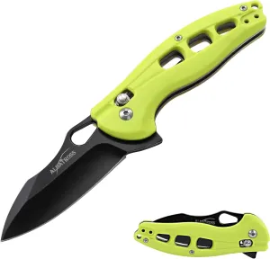 ALBATROSS Premium Folding Pocket Hunting Knife, 3" Black Steel Blade, Axis Lock Mechanism, Green FRN Handle 4.25", EDC with Flipper Opening & Deep Carry Clip, Outdoor Survival Gear - FK036BC-GN