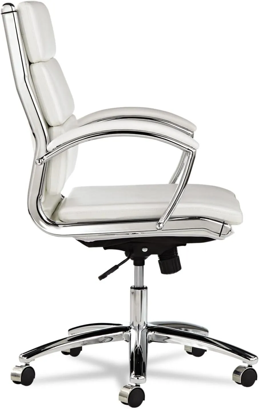 Alera ALENR4206 Neratoli Series 18.3 in. to 21.85 in. Seat Height Up to 275 lbs. Mid-Back Slim Profile Faux Leather Chair - White Seat/Back, Chrome