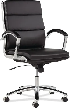 Alera ALENR4219 Neratoli Series Supports Up to 275 lbs. Mid-Back Slim Profile Faux Leather Chair - Black Seat/Back, Chrome Base