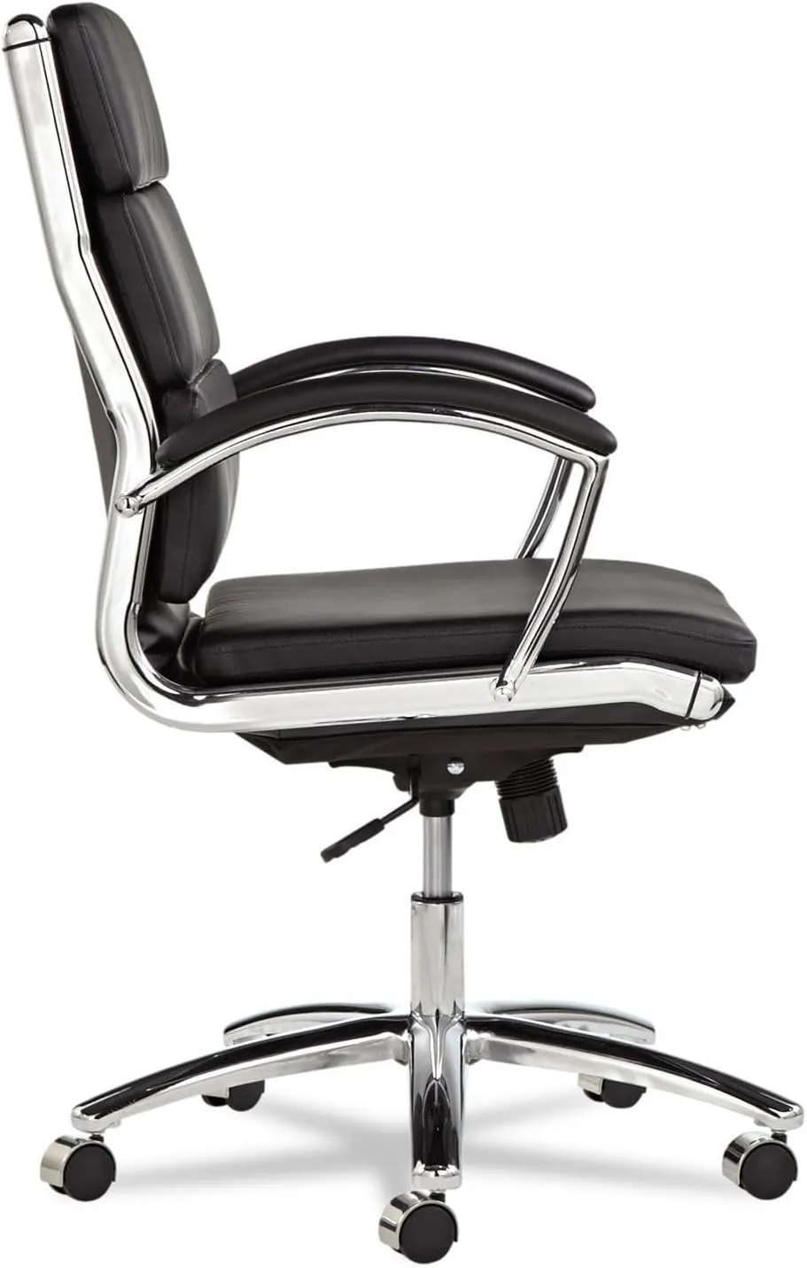 Alera ALENR4219 Neratoli Series Supports Up to 275 lbs. Mid-Back Slim Profile Faux Leather Chair - Black Seat/Back, Chrome Base
