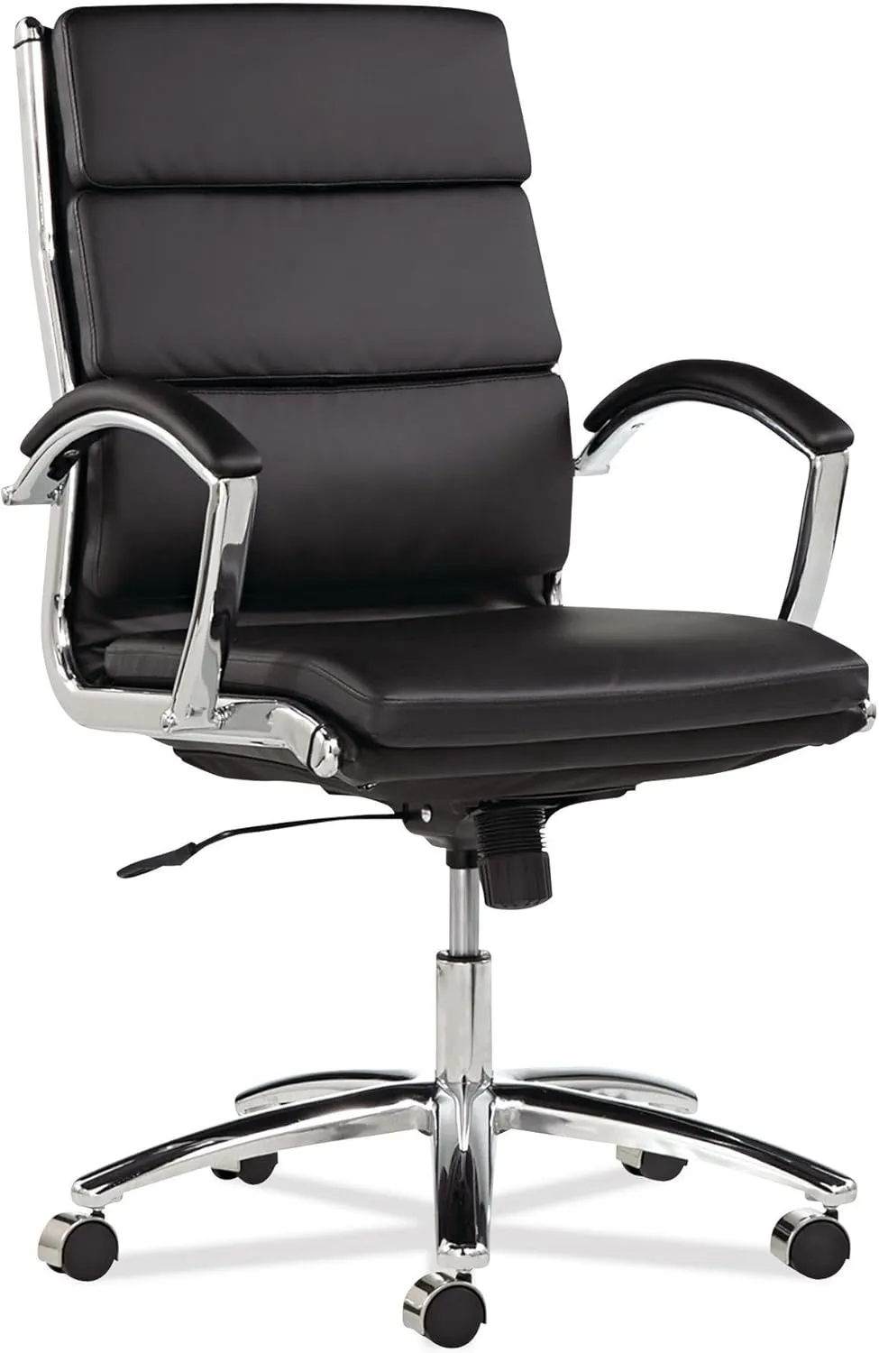 Alera ALENR4219 Neratoli Series Supports Up to 275 lbs. Mid-Back Slim Profile Faux Leather Chair - Black Seat/Back, Chrome Base