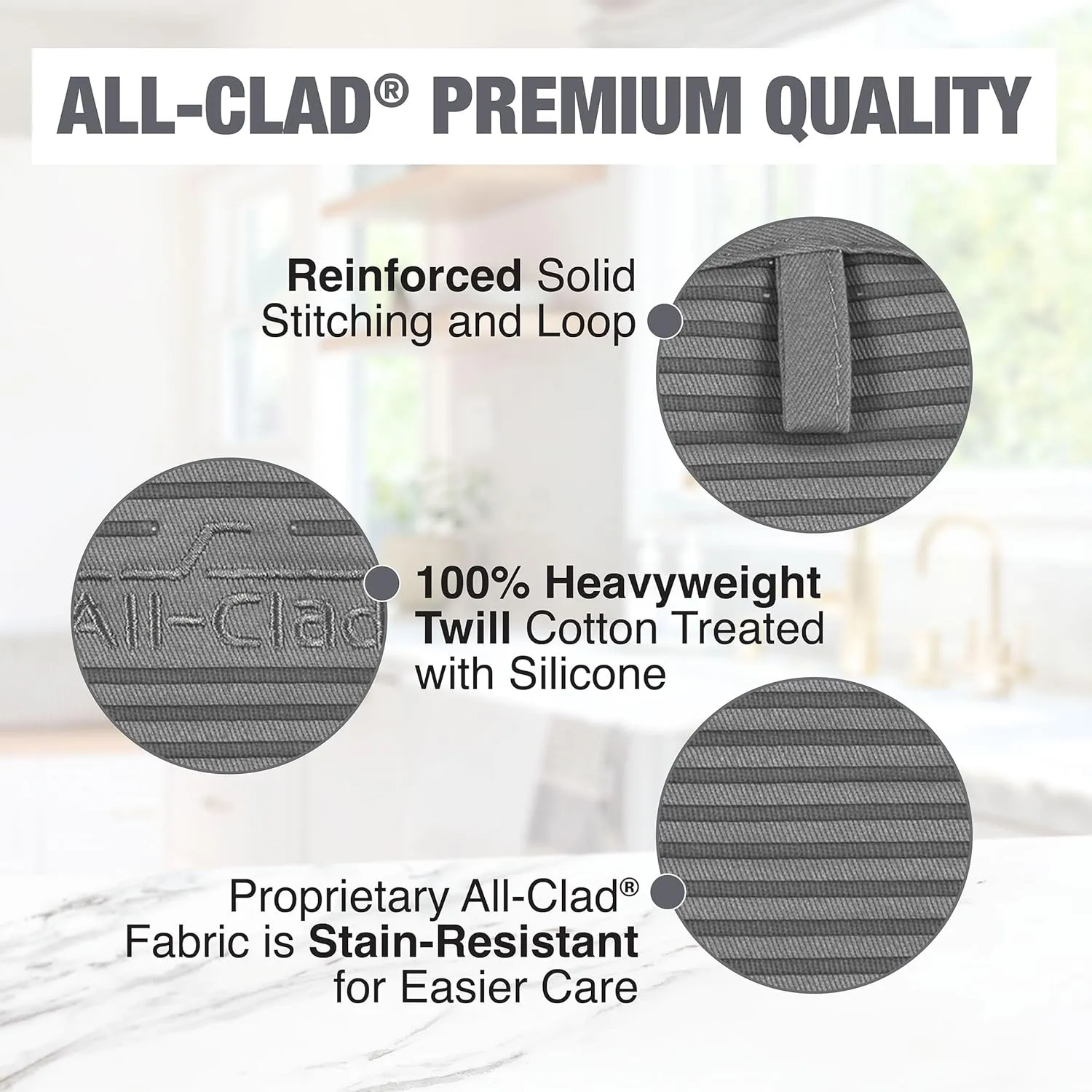 All-Clad Premium Pot Holder & Heating Pad, (2-Pack) Heat Resistant to 500 Degrees, 100% Cotton 10"x6.25" for Kitchen and Barbeque, Pewter