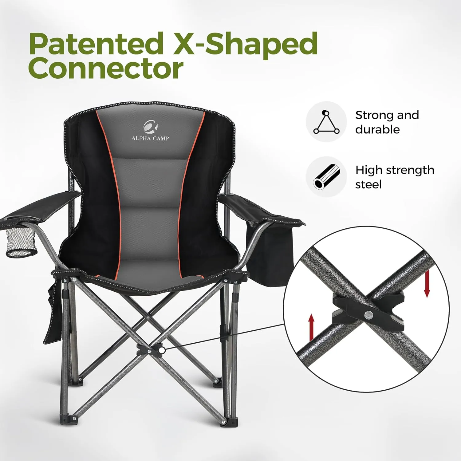 ALPHA CAMP Oversized Camping Folding Chair Heavy Duty Lawn Chair with Cooler Bag