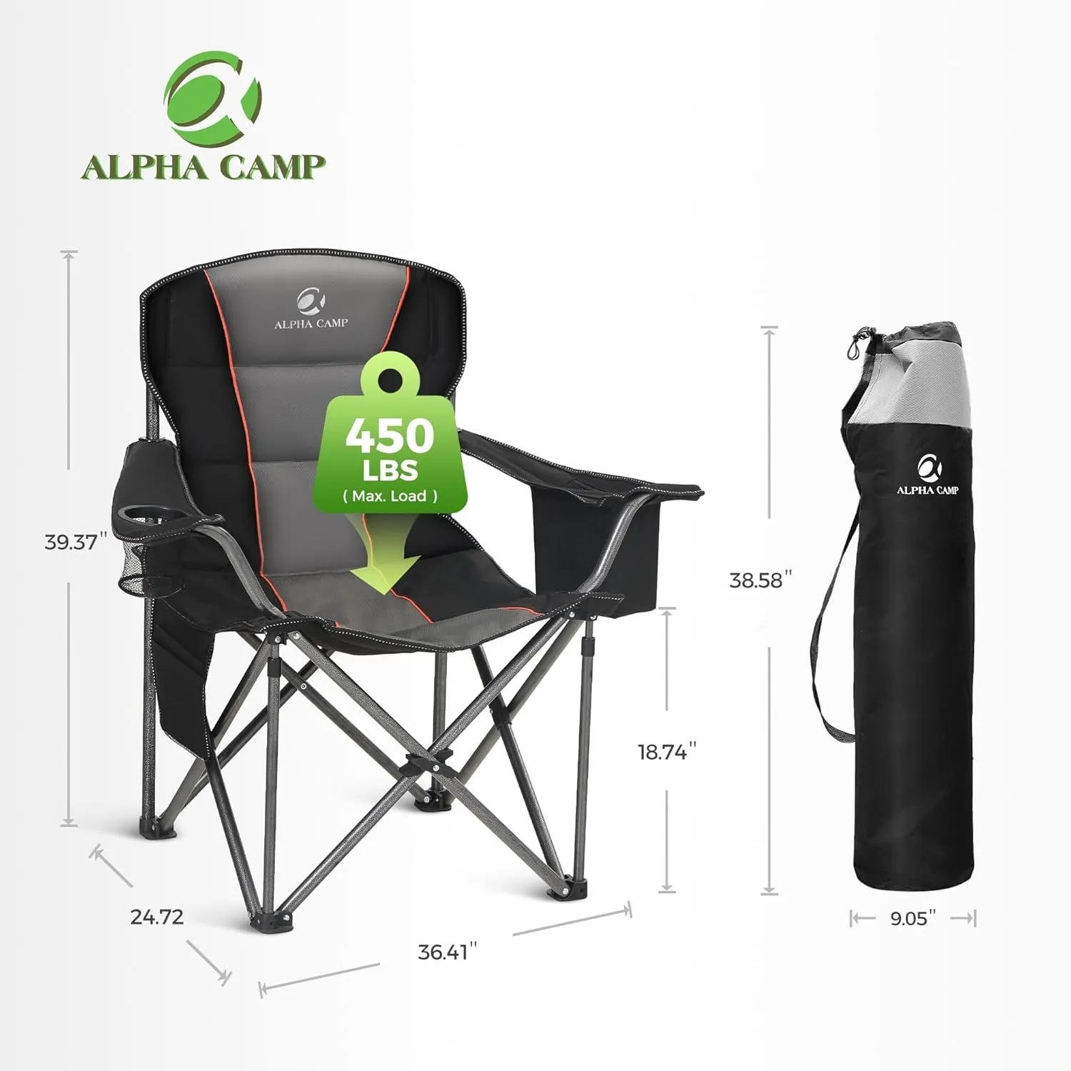 ALPHA CAMP Oversized Camping Folding Chair Heavy Duty Lawn Chair with Cooler Bag