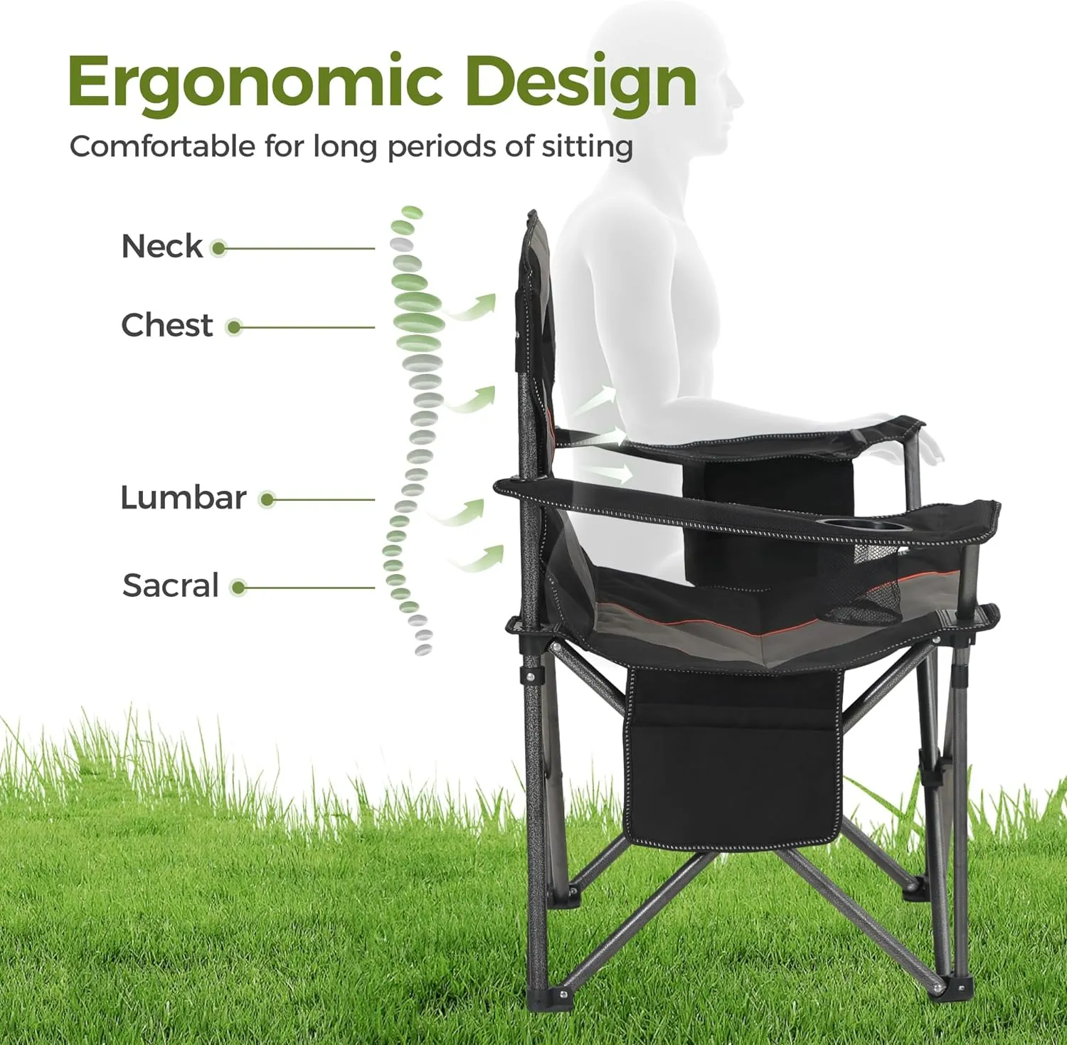 ALPHA CAMP Oversized Camping Folding Chair Heavy Duty Lawn Chair with Cooler Bag