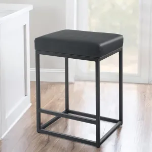 ALPHA HOME Black Metal Bar Stools with Padded Seat, 24"H x 14.76"L x 17.51"W, 350lbs Weight Capacity