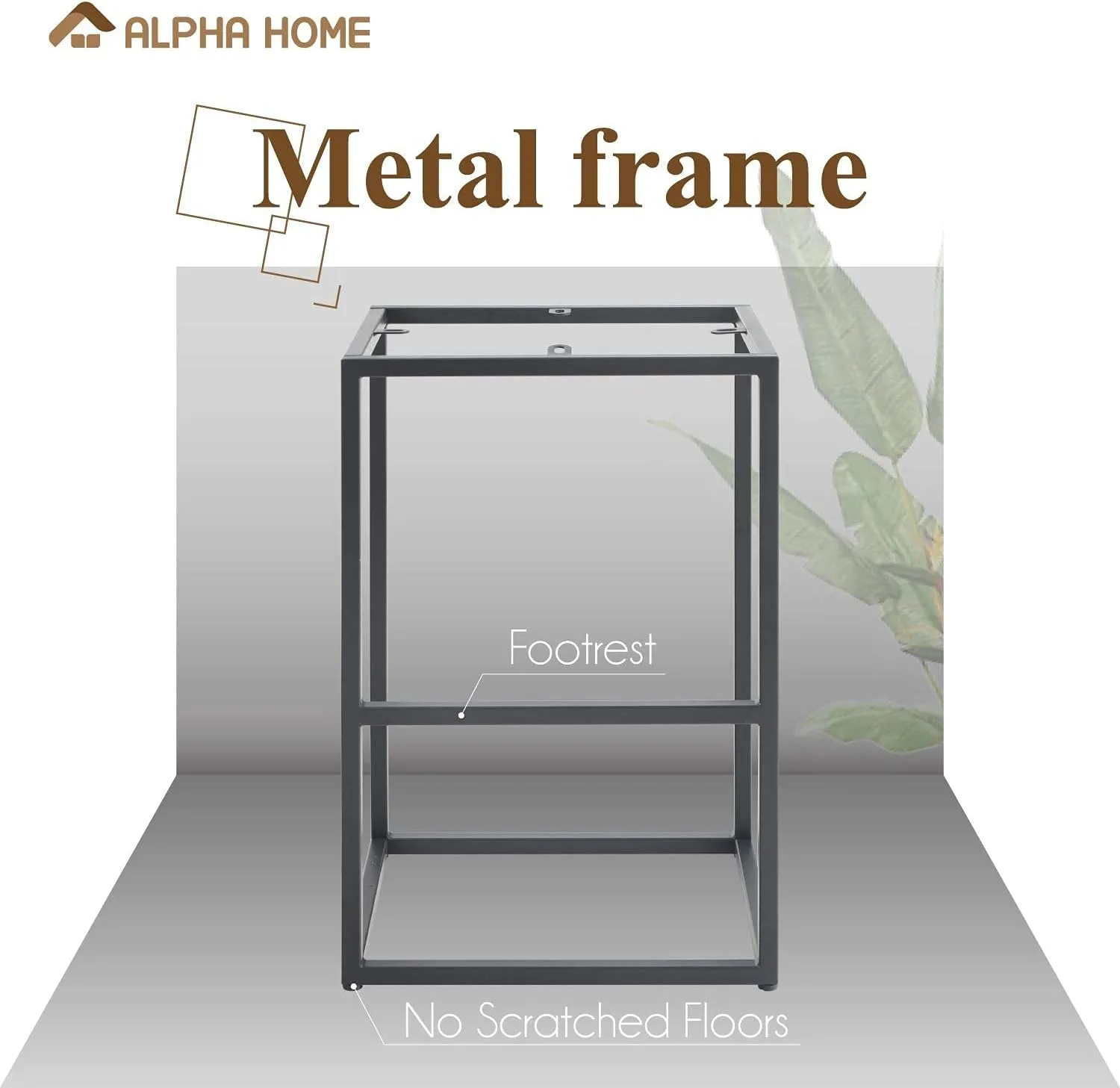 ALPHA HOME Black Metal Bar Stools with Padded Seat, 24"H x 14.76"L x 17.51"W, 350lbs Weight Capacity