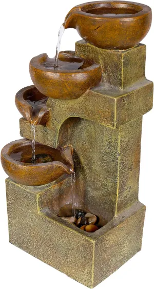 Alpine Corporation WCT726 Indoor/Outdoor Tabletop Tiered Pouring Pots Waterfall Fountain with Natural Stone Look, 16", Brown