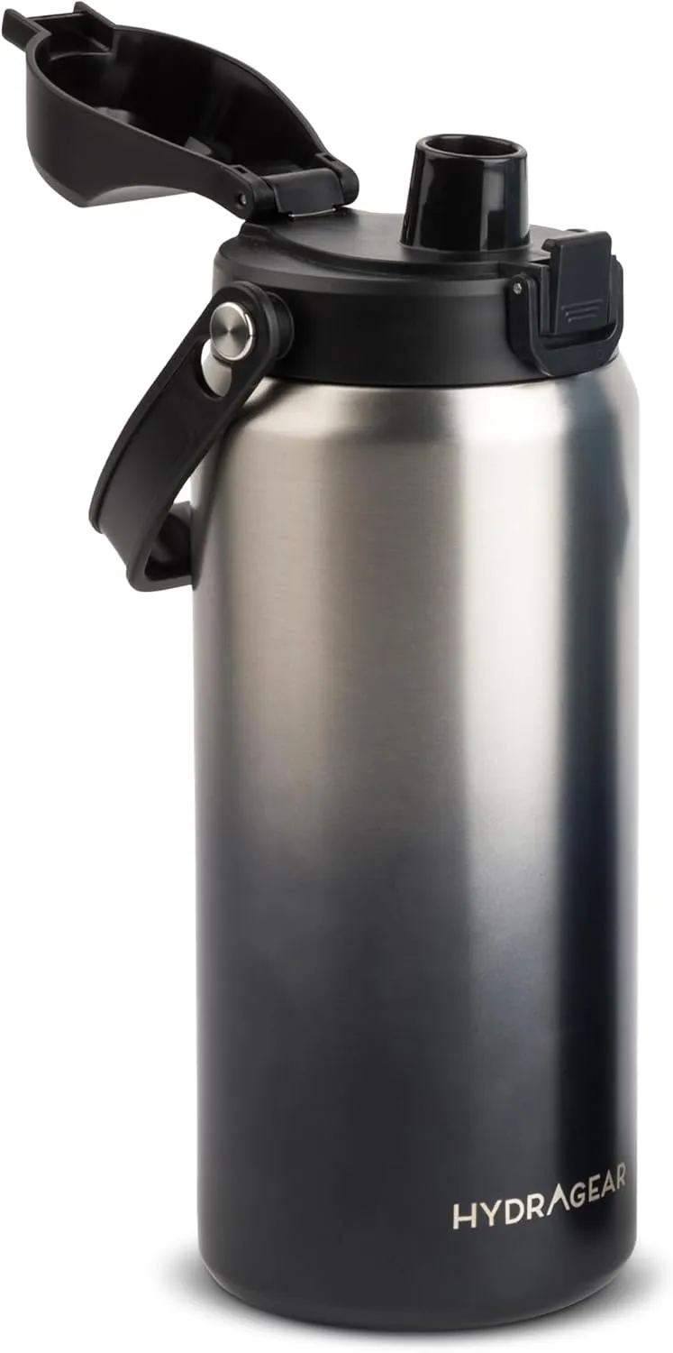 Alpine Insulated Stainless Steel Bottle with Leak-Proof Flip Lid - 40 Oz - Grey to Black Ombre