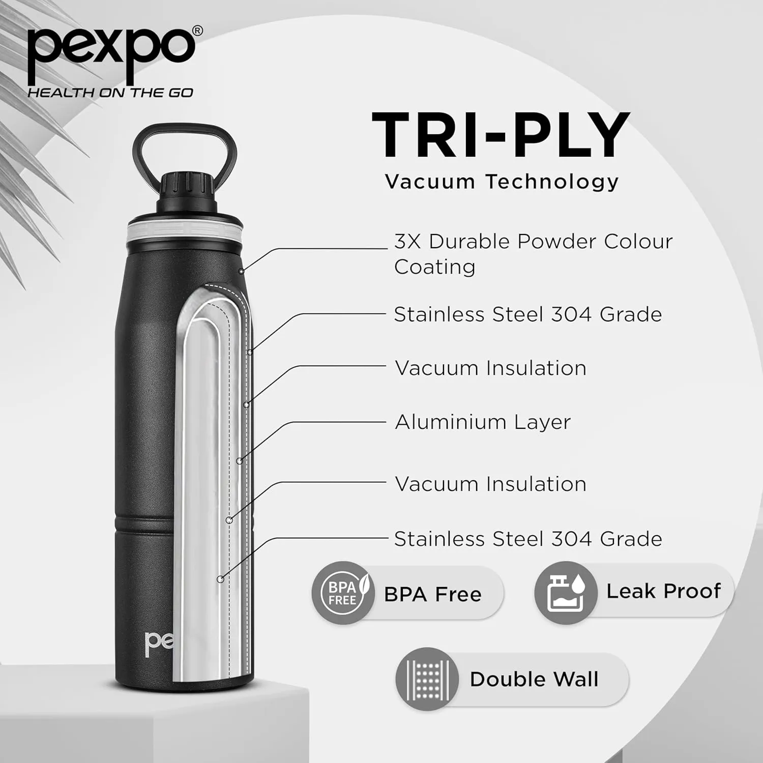 Altros 1000 Pro Stainless Steel Hot & Cold Vacuum Insulated Flask, 940ml, Knight Black |Leak Proof| Easy to Carry Loop Handle |Sports Water Bottle| Trekking |Gym| Office | Home | RCB Edition