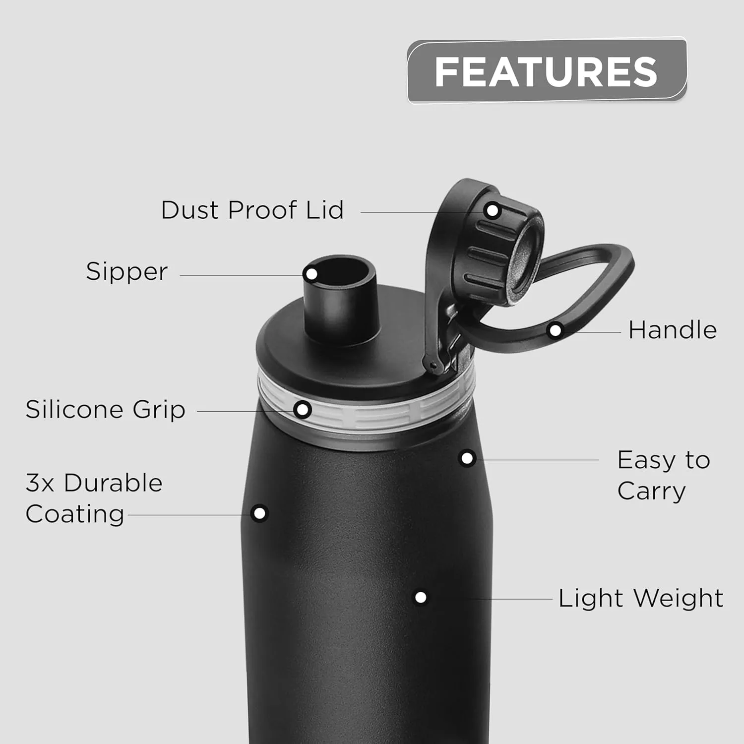 Altros 1000 Pro Stainless Steel Hot & Cold Vacuum Insulated Flask, 940ml, Knight Black |Leak Proof| Easy to Carry Loop Handle |Sports Water Bottle| Trekking |Gym| Office | Home | RCB Edition