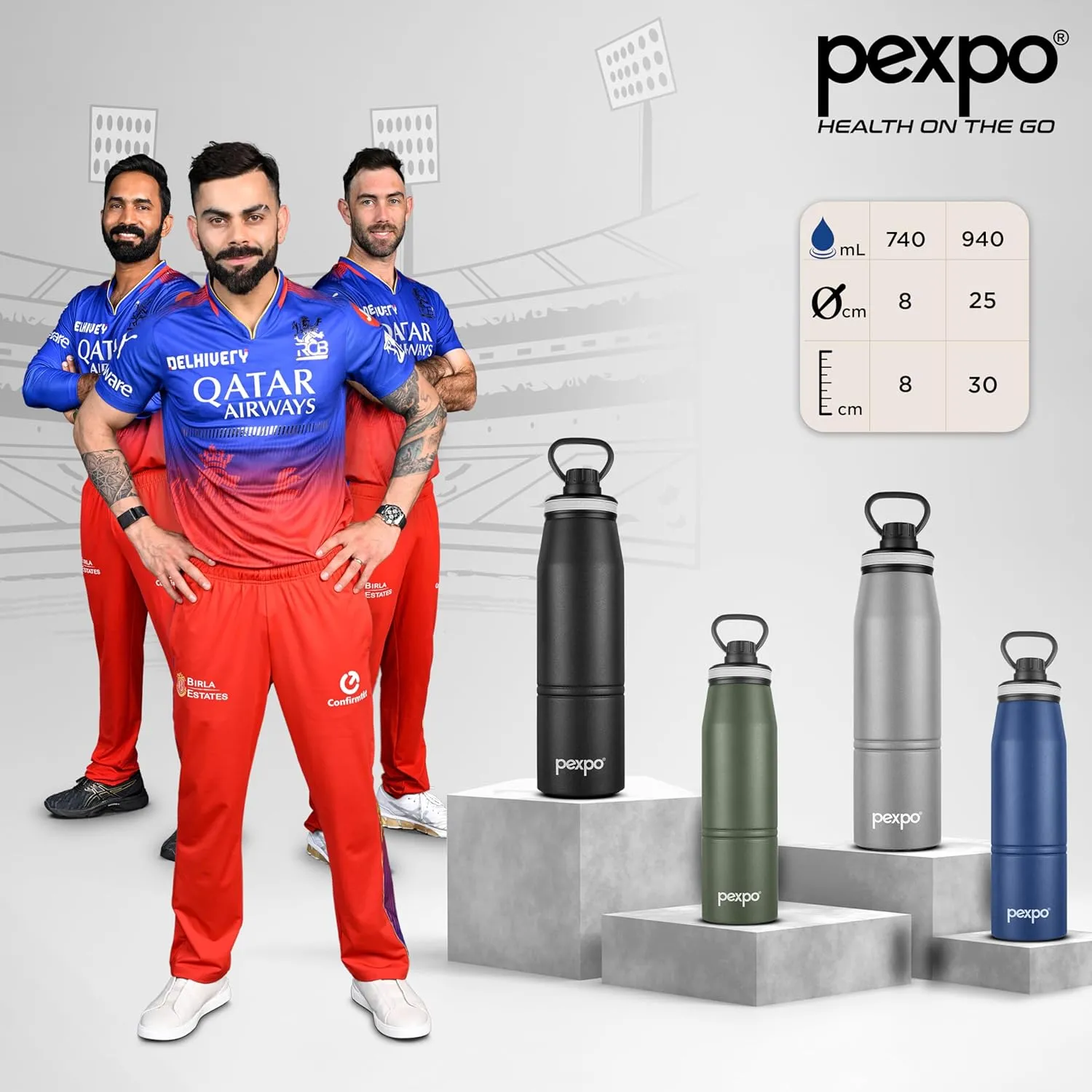 Altros 1000 Pro Stainless Steel Hot & Cold Vacuum Insulated Flask, 940ml, Knight Black |Leak Proof| Easy to Carry Loop Handle |Sports Water Bottle| Trekking |Gym| Office | Home | RCB Edition