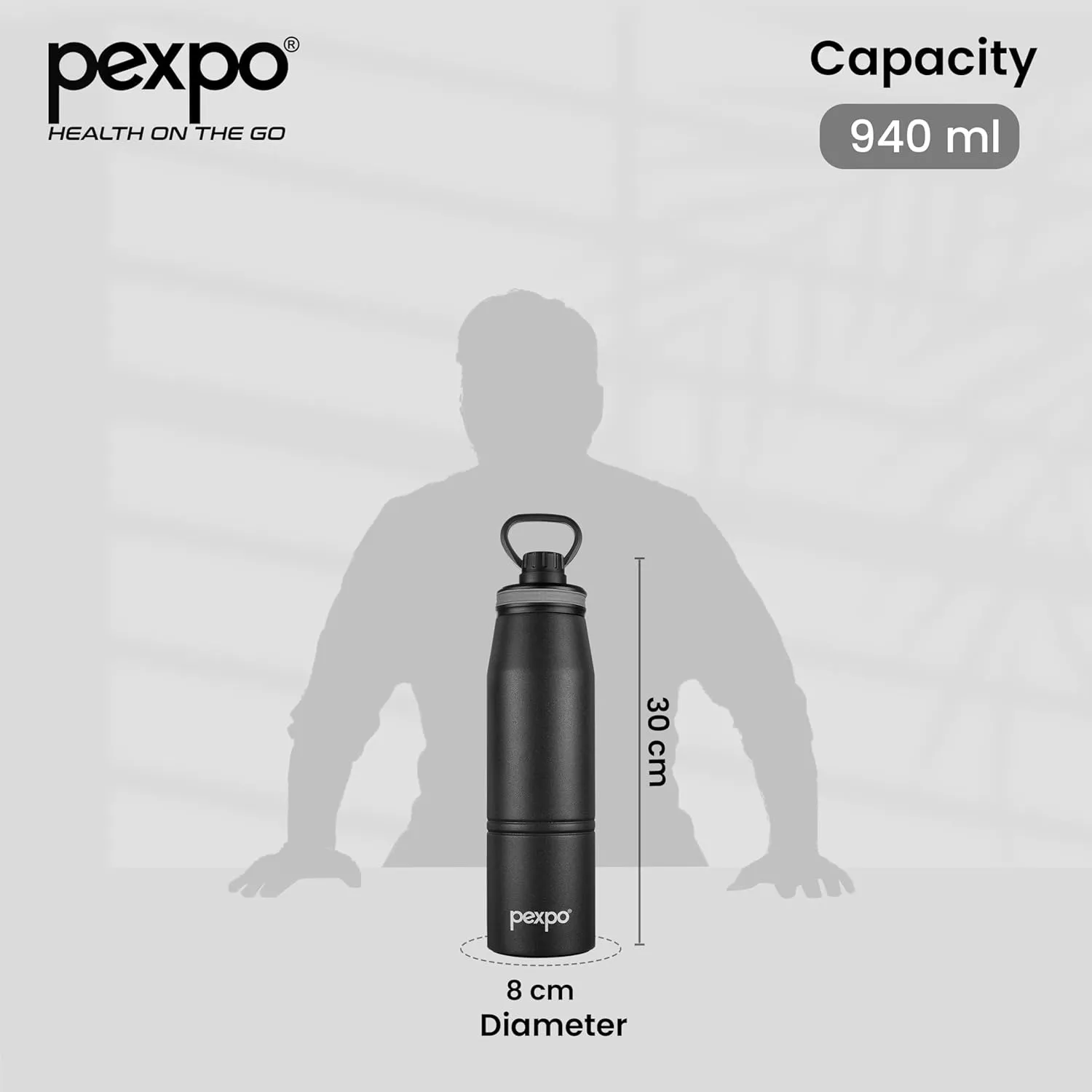 Altros 1000 Pro Stainless Steel Hot & Cold Vacuum Insulated Flask, 940ml, Knight Black |Leak Proof| Easy to Carry Loop Handle |Sports Water Bottle| Trekking |Gym| Office | Home | RCB Edition