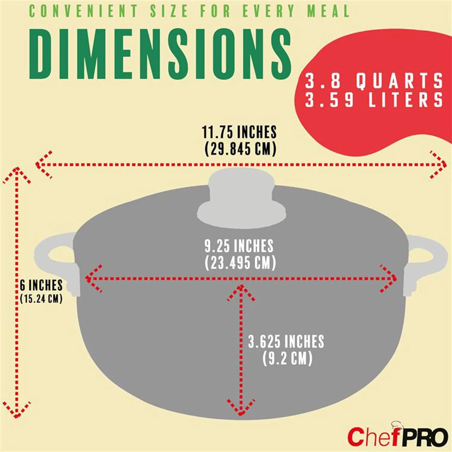 ALUMINUM CALDERO STOCK POT by Chef Pro, Durable Aluminum, Superior Cooking Performance for Even Heat Distribution, Perfect For Serving Large/Small Groups, Riveted Handles, Commercial Grade, 3.8 Quart