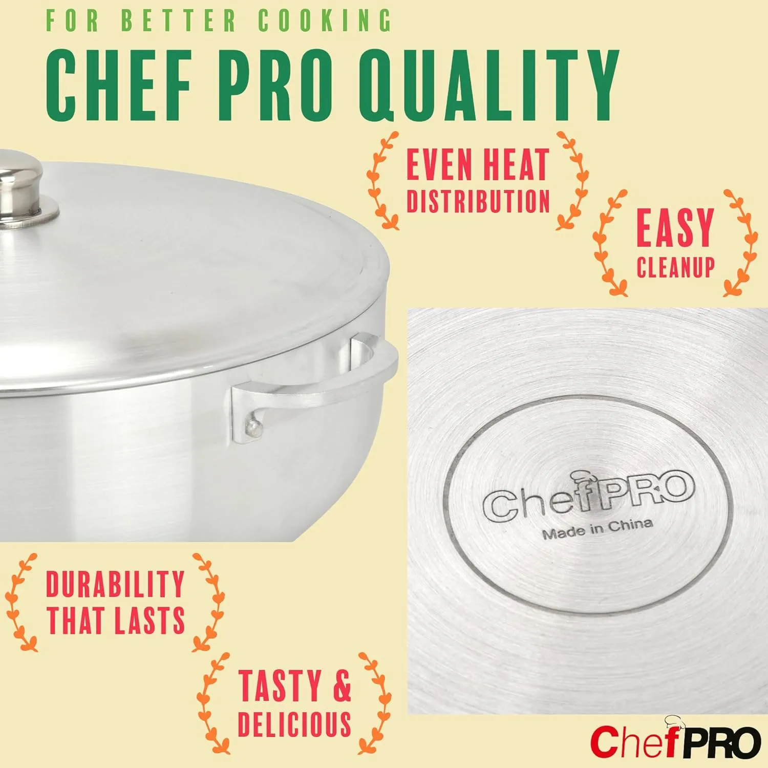 ALUMINUM CALDERO STOCK POT by Chef Pro, Durable Aluminum, Superior Cooking Performance for Even Heat Distribution, Perfect For Serving Large/Small Groups, Riveted Handles, Commercial Grade, 3.8 Quart