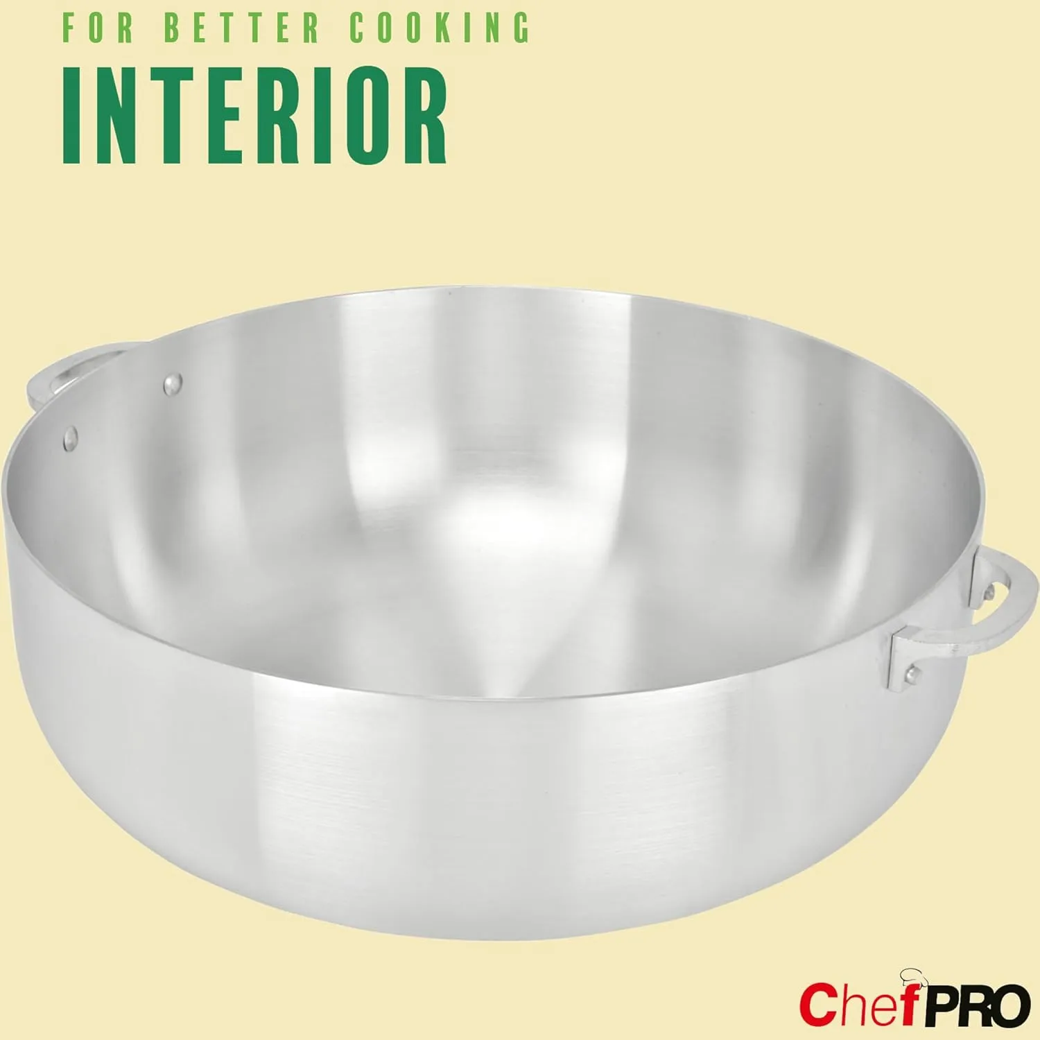ALUMINUM CALDERO STOCK POT by Chef Pro, Durable Aluminum, Superior Cooking Performance for Even Heat Distribution, Perfect For Serving Large/Small Groups, Riveted Handles, Commercial Grade, 3.8 Quart