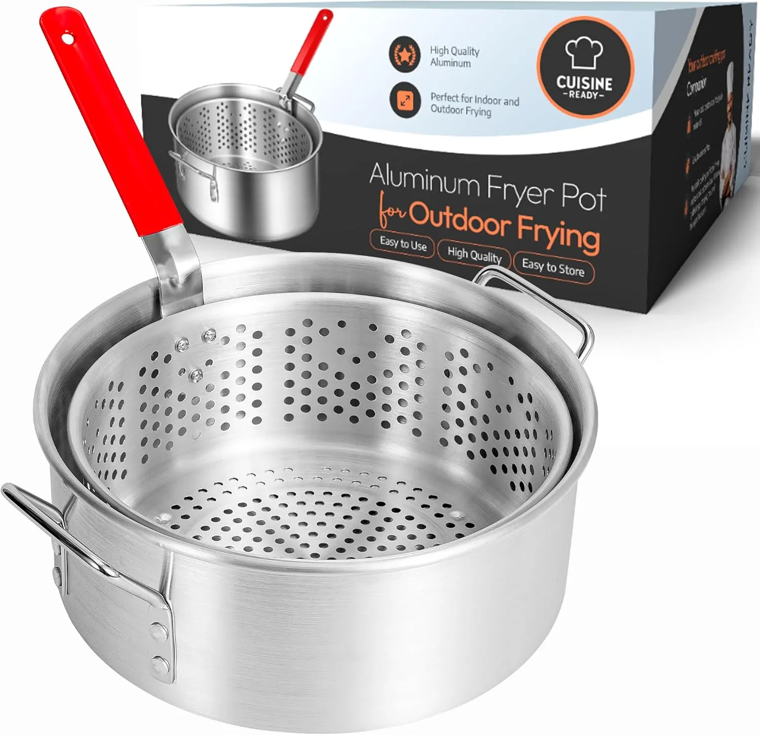Aluminum Fish Fryer Pot with Basket | 10QT Deep Frying Pot with Handle | Outdoor Oil Fryer pan with Fry Basket | Cooking Pot | Fried Chicken, Fish, Seafood, Turkey Legs, French Fries