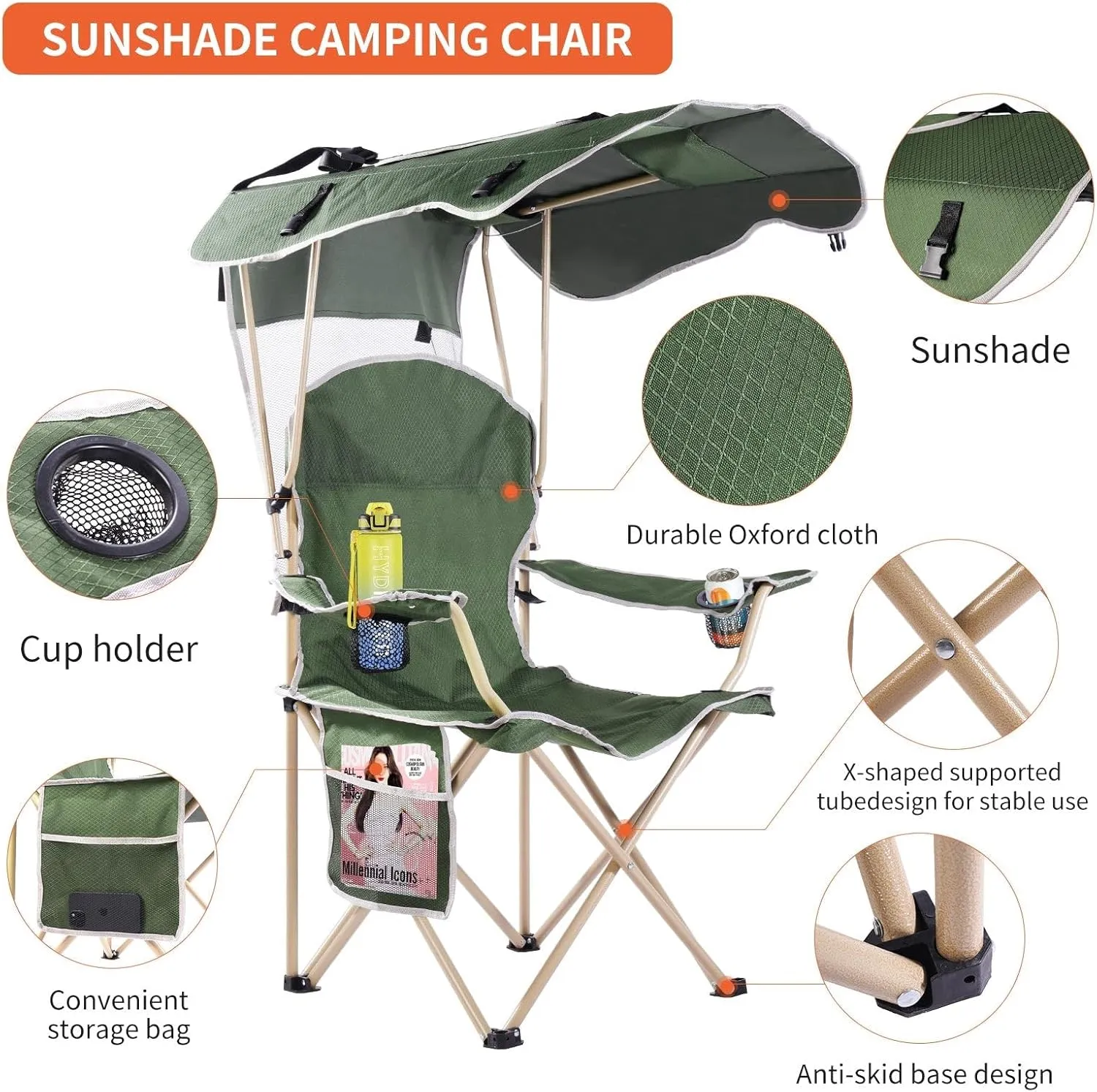 Amazing for less Folding Chair – Portable Outdoor Camping & Beach Chair (Red (Shade), (1-Pack))