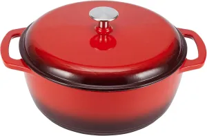 Amazon Basics Cast Iron Dutch Oven Pot with Lid, Enameled, Round, Dual Handles, Heavy-Duty, Small, 4.3-Quart, Red