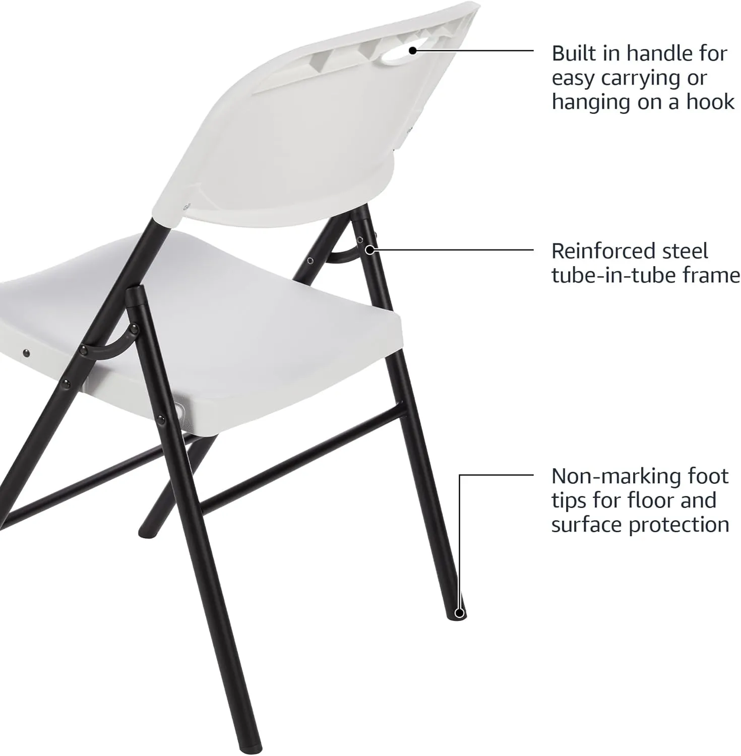 Amazon Basics Folding Plastic Chair, 350-Pound Capacity, White, 2-Pack