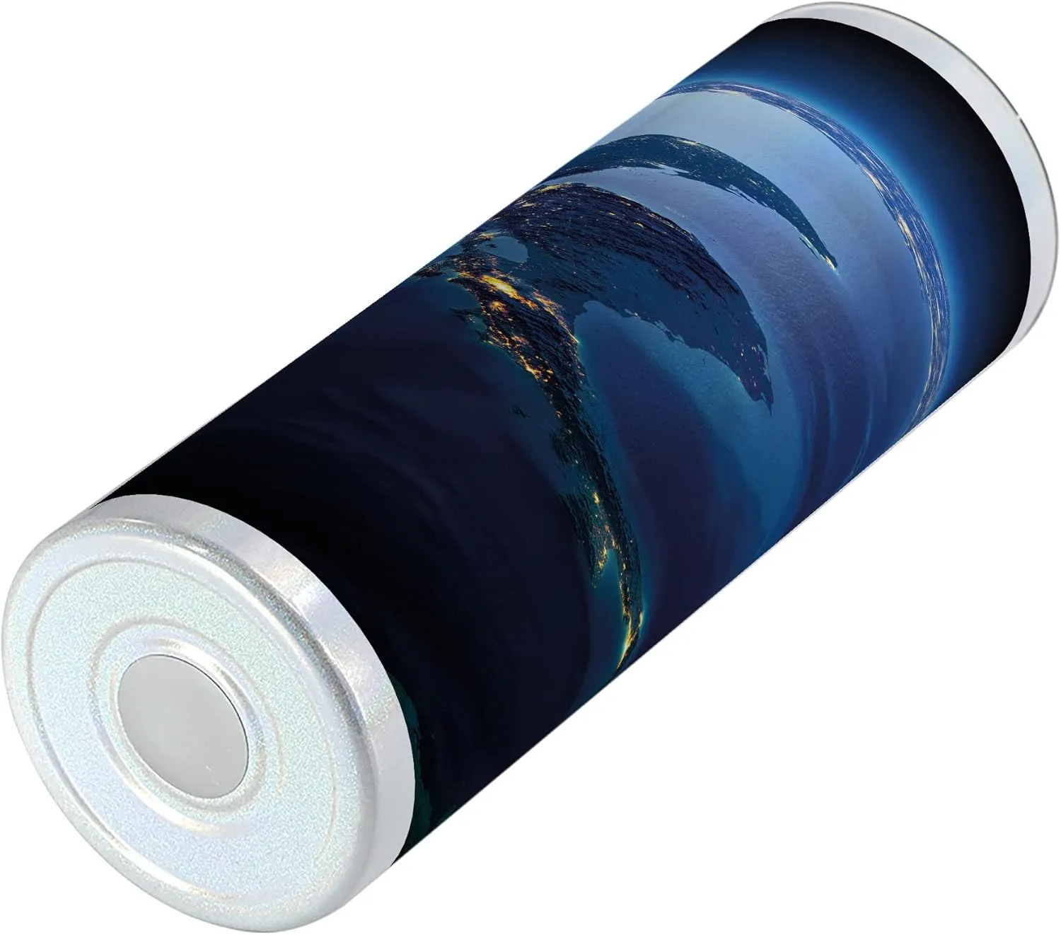 Ambesonne World 20 Oz Skinny Tumbler, Countries Central America Earth at Night Costa Rica Nicaragua Pacific Ocean, Leak-Proof Straw Lid and Brush Vacuum Insulated for Outdoor Use, Blue Forest Green