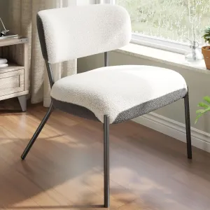 AMERLIFE Modern Makeup Vanity Chair with Back, Comfy Accent Chair with Metal Legs for Living Room, Dining Room, Bedroom, Wider Boucle Upholstered Chair No Wheels, White & Grey