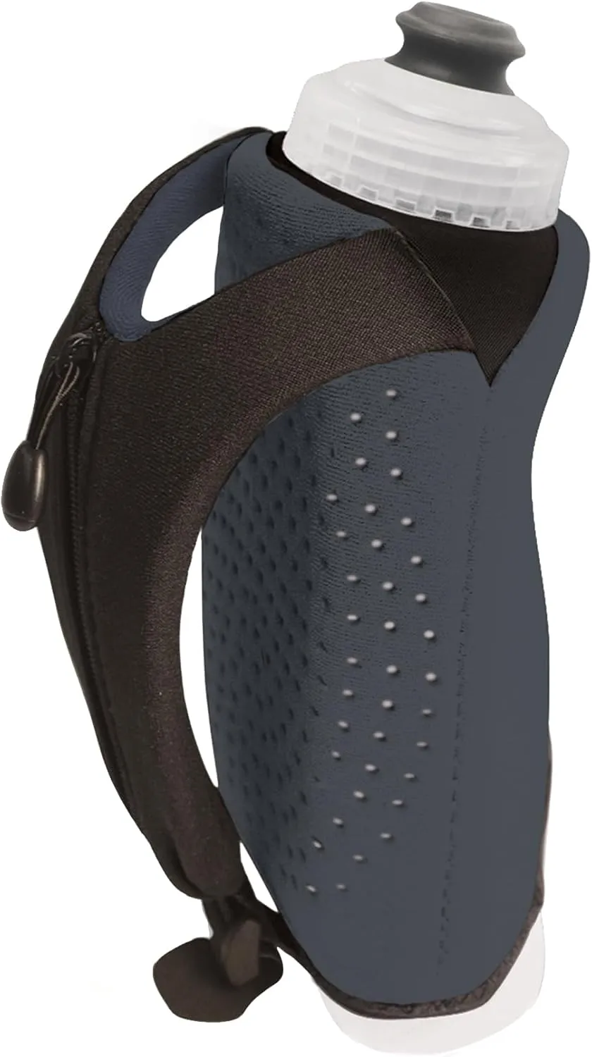 Amphipod Hydraform Ergo-Lite Charcoal Handheld Water Bottle 16oz. - For Running and Jogging, BPA-Free, Micro Zipper Pocket for Nutrition, Keys, and Cards