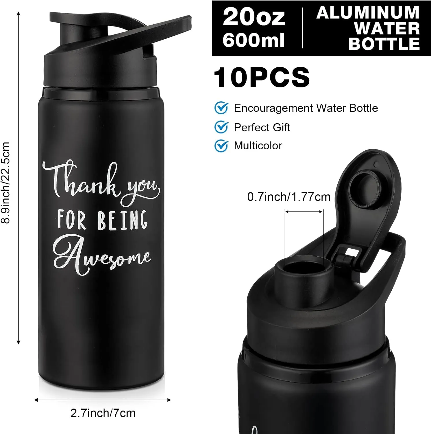 Amyhill 10 Pack Thank You Appreciation Gifts Reusable Bottle Aluminum Water Bottle Gym Water Bottle Lightweight Sports Water Bottle Leakproof Metal Water Bottle with Lid for Camping Hiking