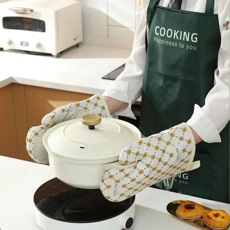 Anti-Scalding Non-Slip Insulation Oven Mitts Kitchen Heat Resistant Thickened Cotton