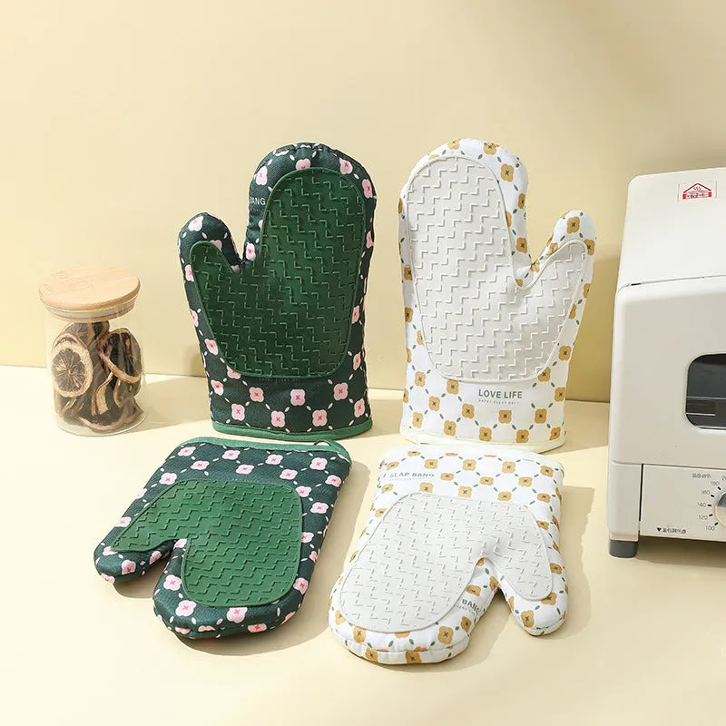Anti-Scalding Non-Slip Insulation Oven Mitts Kitchen Heat Resistant Thickened Cotton