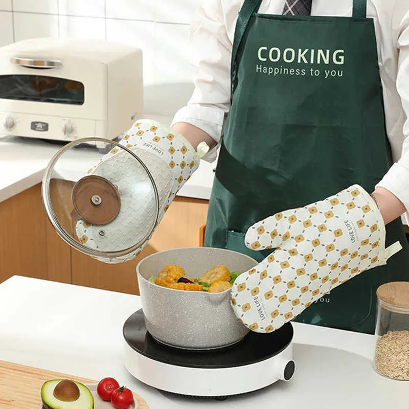 Anti-Scalding Non-Slip Insulation Oven Mitts Kitchen Heat Resistant Thickened Cotton