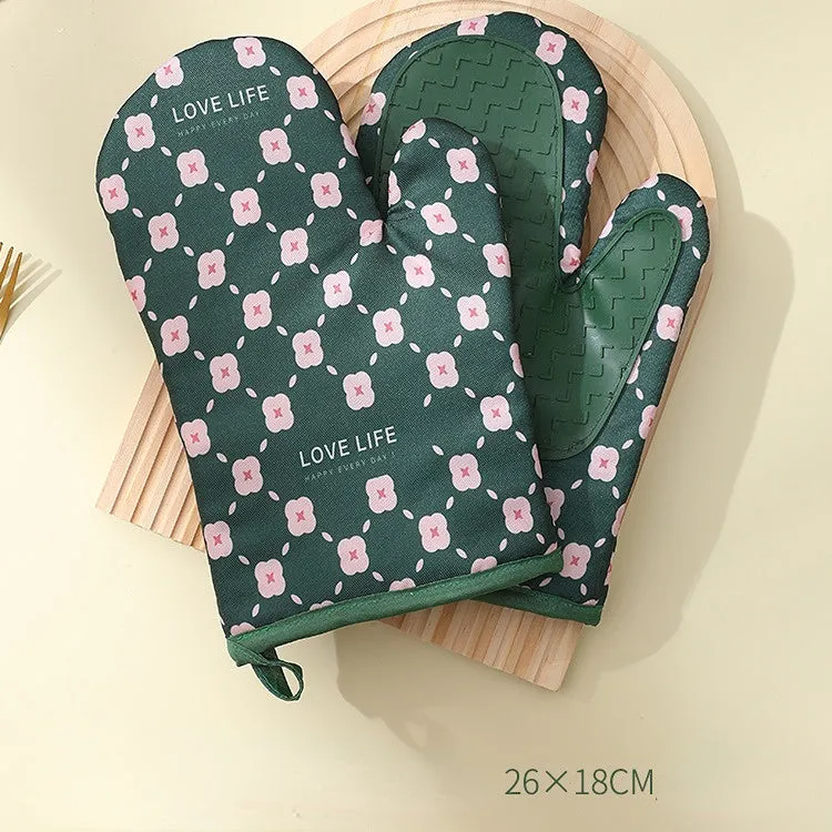 Anti-Scalding Non-Slip Insulation Oven Mitts Kitchen Heat Resistant Thickened Cotton