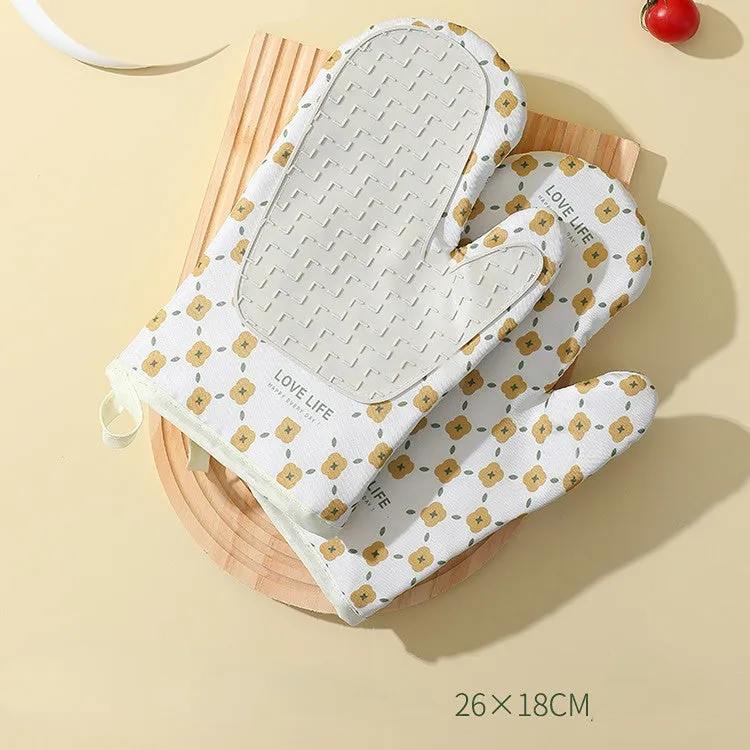 Anti-Scalding Non-Slip Insulation Oven Mitts Kitchen Heat Resistant Thickened Cotton