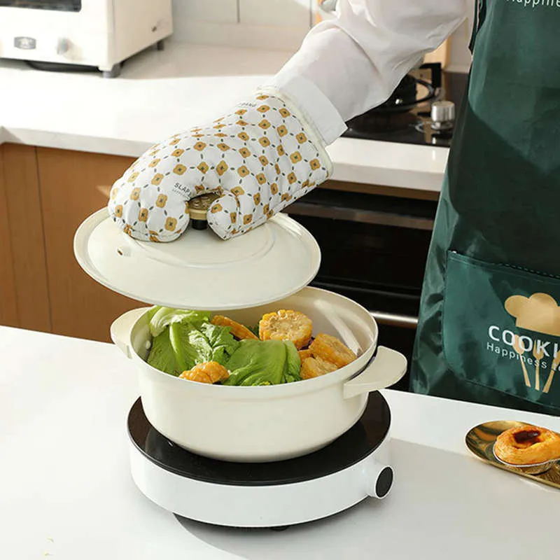 Anti-Scalding Non-Slip Insulation Oven Mitts Kitchen Heat Resistant Thickened Cotton