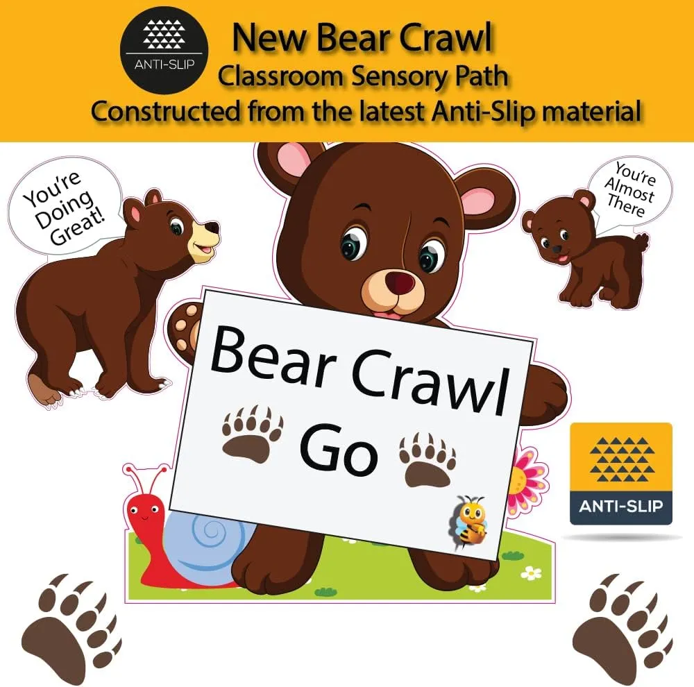 Anti-Slip Safety First - Bear Crawl School & Classroom Sensory Path Kit – with 16 Custom Vinyl Decals