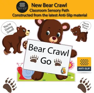 Anti-Slip Safety First - Bear Crawl School & Classroom Sensory Path Kit – with 16 Custom Vinyl Decals