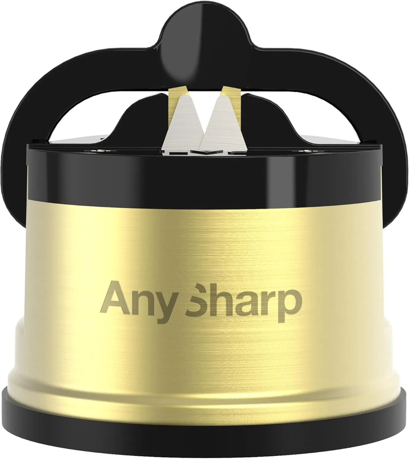 AnySharp – CHEF – Hands Free Knife Sharpener - Easy to Use Sharpening Tool with PowerGrip Suction Base and 20-Degree Pre-set Angle - For All Knives: Chef’s, Serrated, and Hardened Steel - Brass
