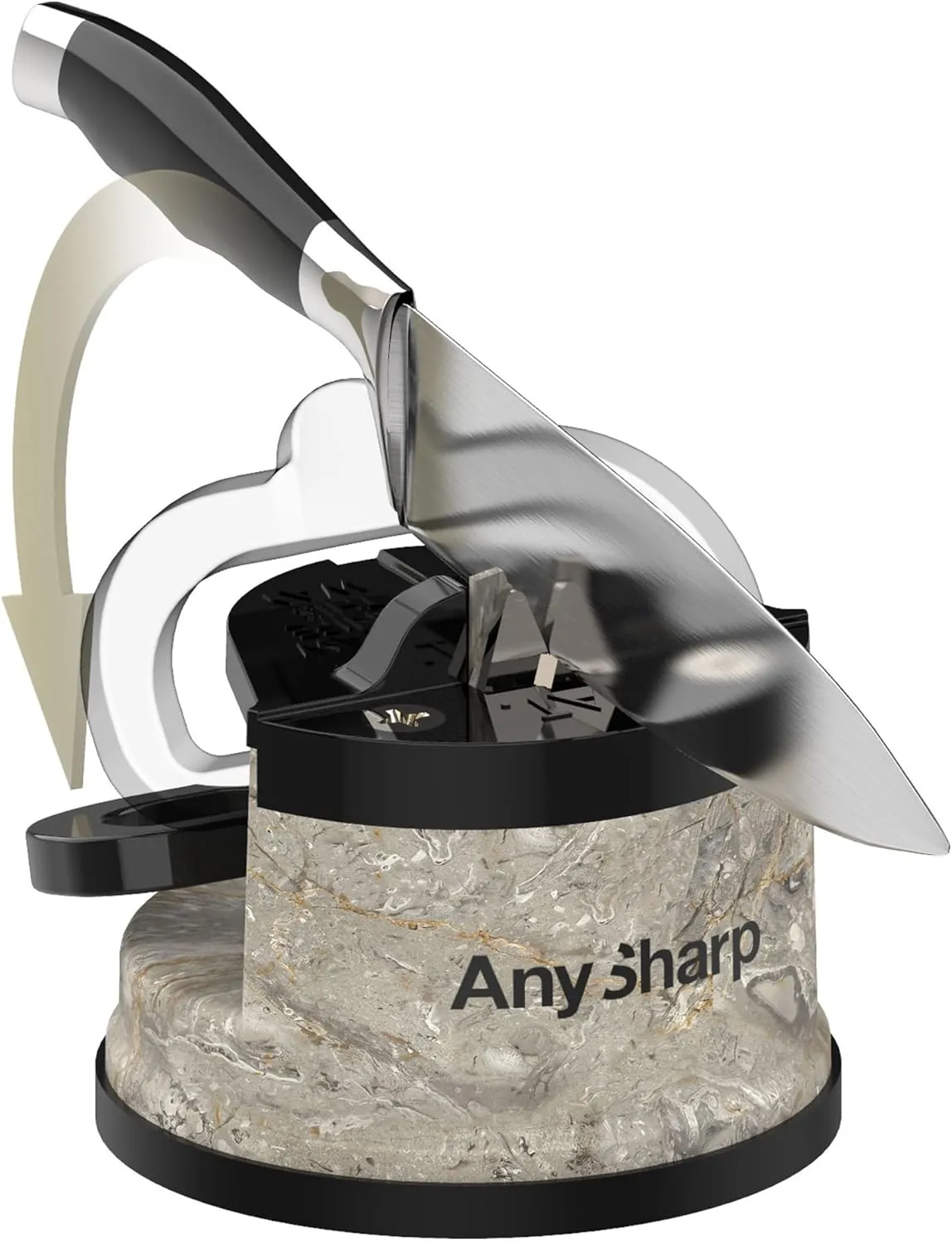AnySharp – EDITIONS – Hands Free Knife Sharpener - Easy to Use Sharpening Tool with PowerGrip Suction Base and 20-Degree Pre-set Angle - For All Knives: Chef’s, Serrated, and Hardened Steel - Stone